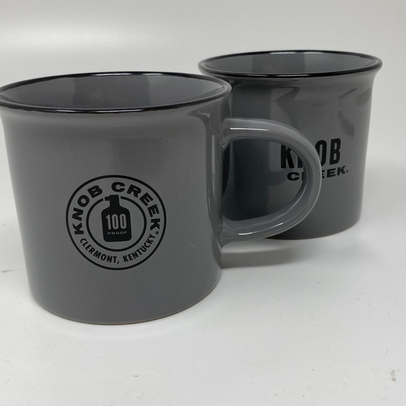 Set of Two Knob Creek Kentucky Bourbon Whiskey Ceramic Mugs Cups Gray Black Logo - Picture 2 of 8